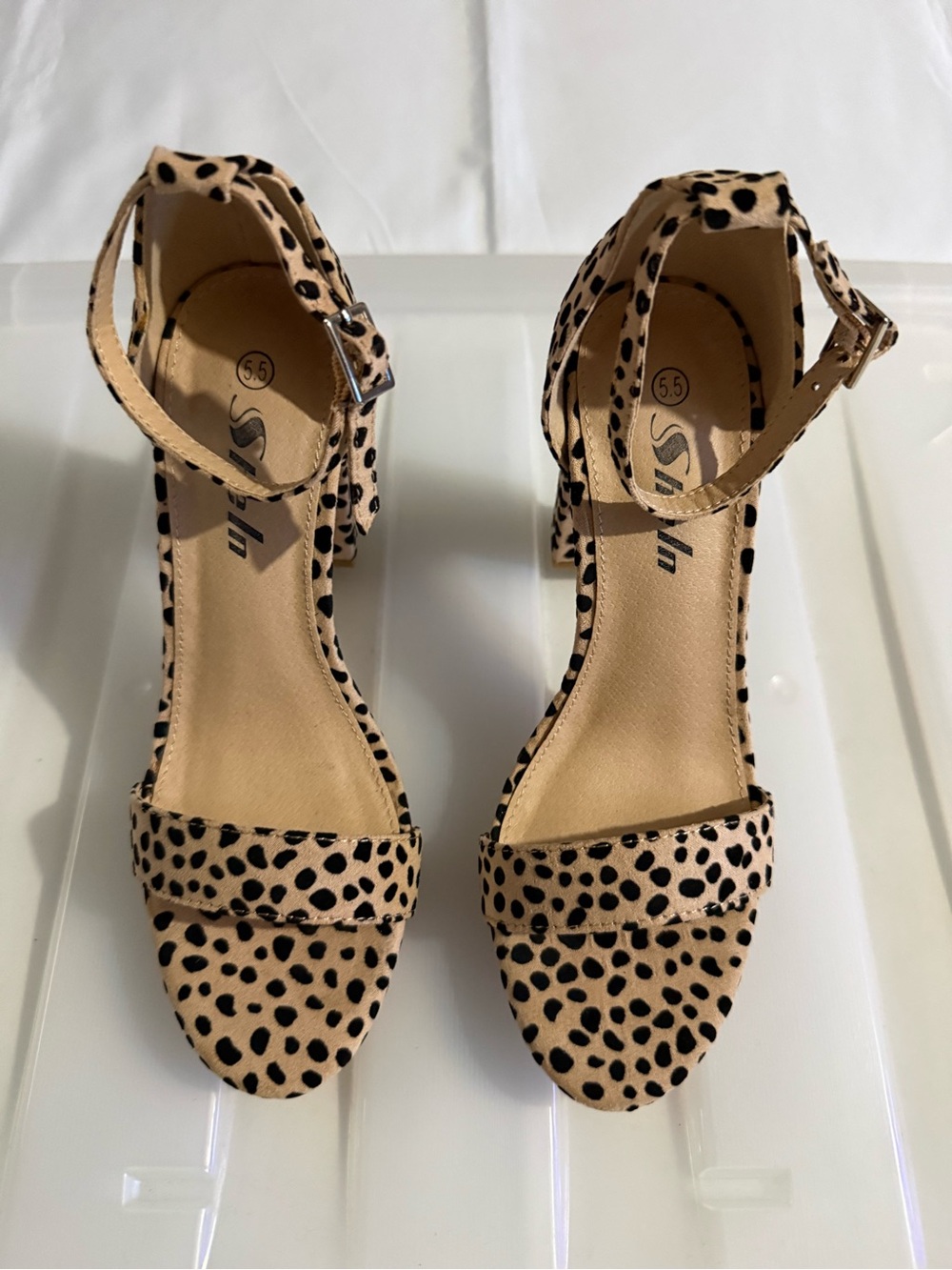 SHEIN Patterned 4” Ankle Strapped Heels